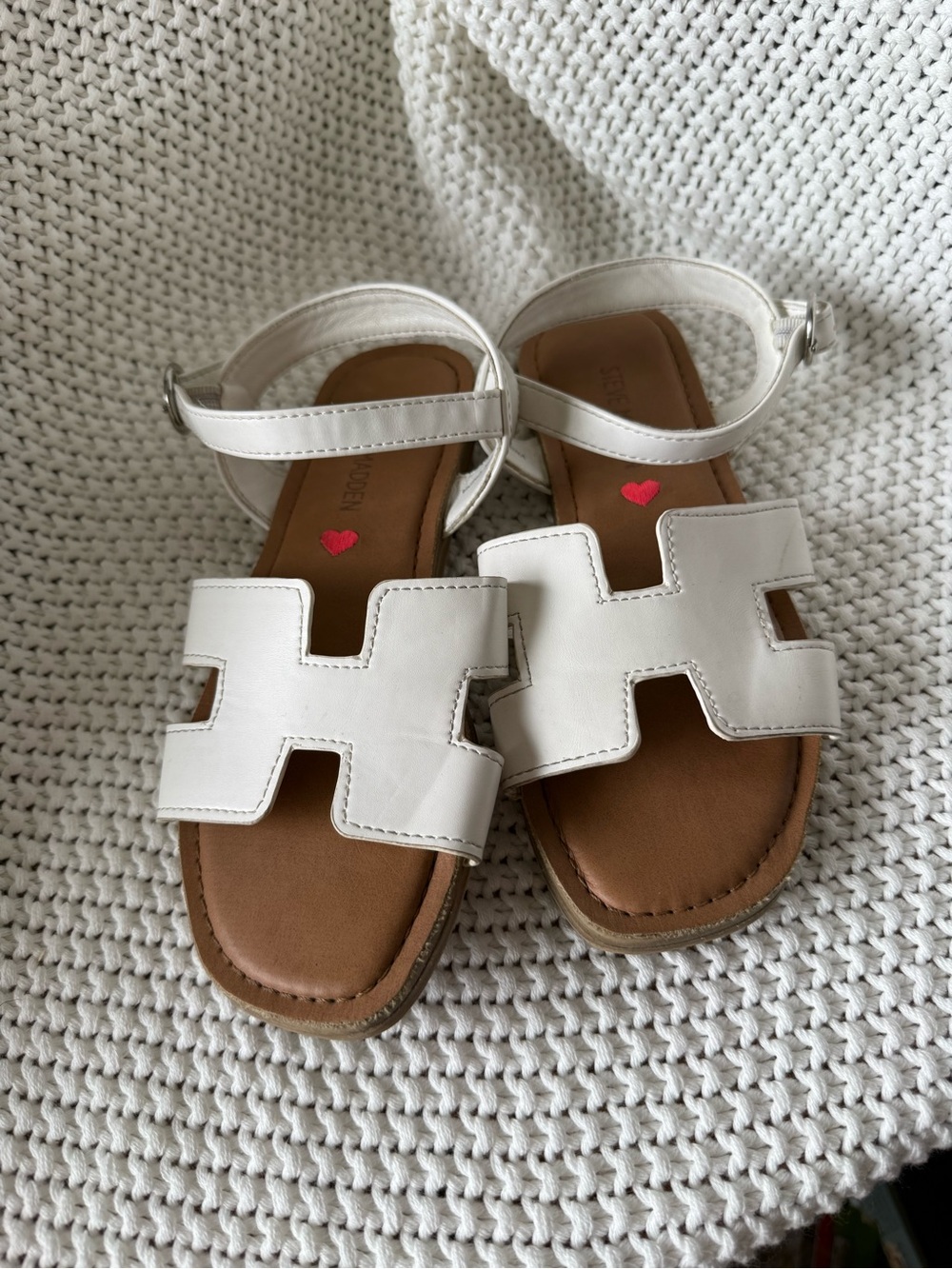 Steve Madden White Kids Ankle-Strap Cutout Sandals